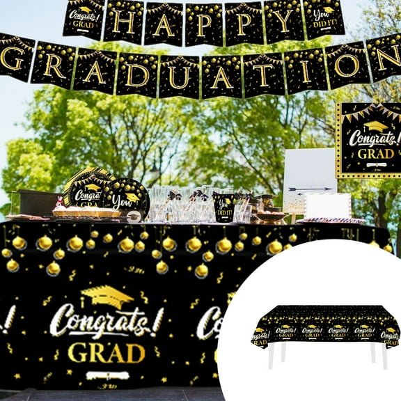 AuroraX Black Rectangular Tablecloth for Party 60x102 Holiday Graduation Disposable Graduation Party Supplies Plastic
