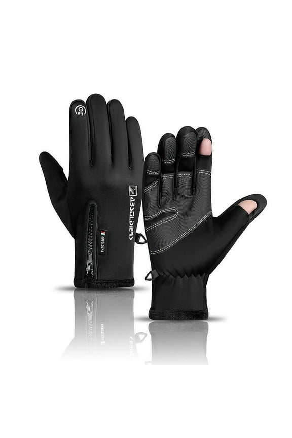 AuroraX Black Winter Convertible Fingerless Gloves Men Thermal Fleece Lined Thick Gloves Touchscreen Cold Weather Glove for Fishing Cycling Outdoor Sports