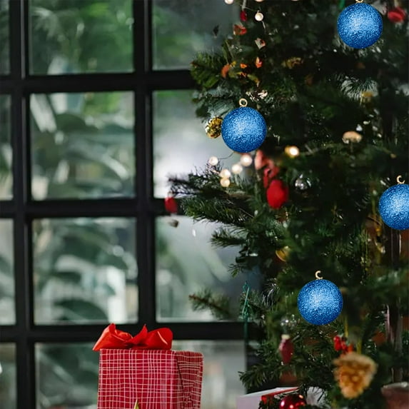 AuroraX Bohemian Christmas Decoration Set Hanging Plastic Shatterproof Blue Baubles Balls Ornaments Decorative 12 Pcs 0.8" Neutral for Christma Tree,Xmas Gifts Decor