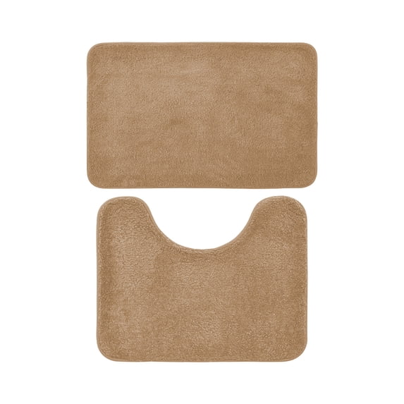 AuroraX Brown Bathroom Rugs Sets 2 Piece with Toilet Rugs U Shaped,Quick Drying 1 Large One Small Non Slip Machine Washable Bath Rugs for Bathroom Floor Set 2pcs Bathroom Mat
