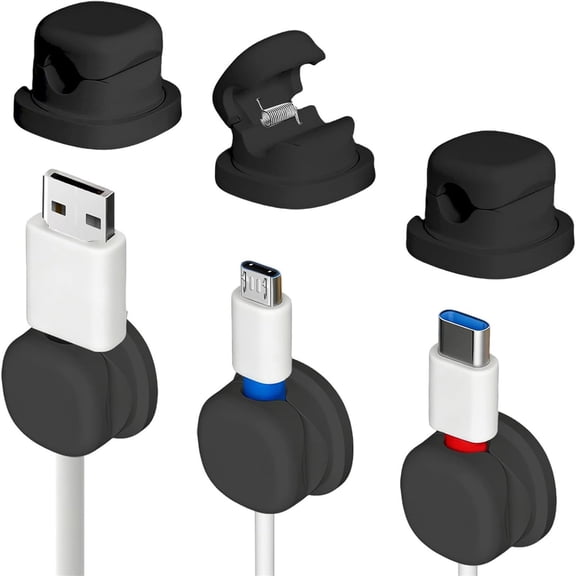 AuroraX Cable Clips Cord Organizer Magnetic Rotating Self-Adhesive Office Desk Accessories Black