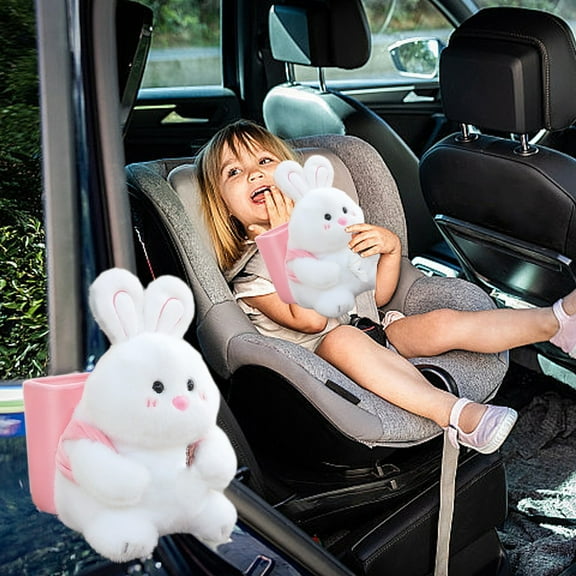 AuroraX Car Armrest Trash Can with Tissue Box Holder 1.1L Waterproof White Cute Plush Bear Garbage Container Basket Modern Garbage Bin for Compact Spaces