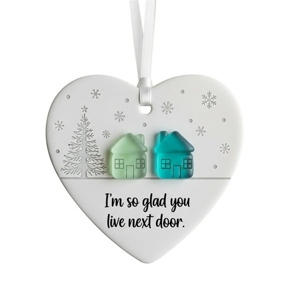 AuroraX Car Decorations Birthday Fall Ornaments , Heart-Shaped 3.15 Inch Sea Glass Ornaments , Holiday Hanging Car Christmas Tree Decor