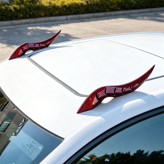 AuroraX Car Roof Devil Horns Decoration Carbon Fiber Devil Horns Decal 2 Pack Glossy Weatherproof Airflow Universal Automotive Styling Accents Red