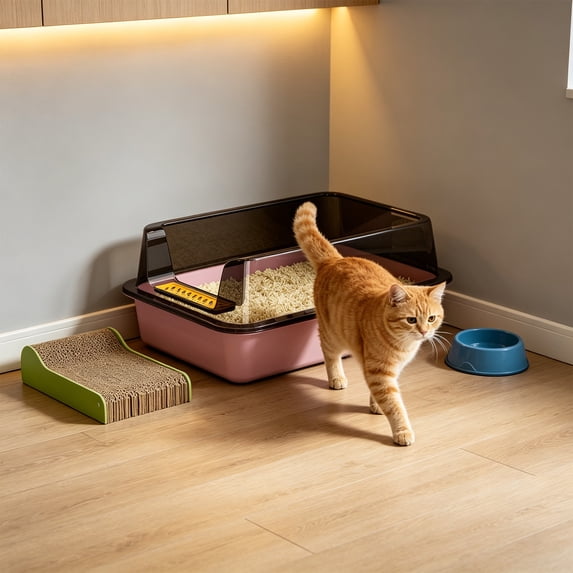 AuroraX Cat Litter Box with Lid Odor Control Covered Litter Box High Sides 2 Pcs Top Entry Semi Enclosed Leak-Proof Indoor Pet Supplies Pink National Dog Day International Cat Day