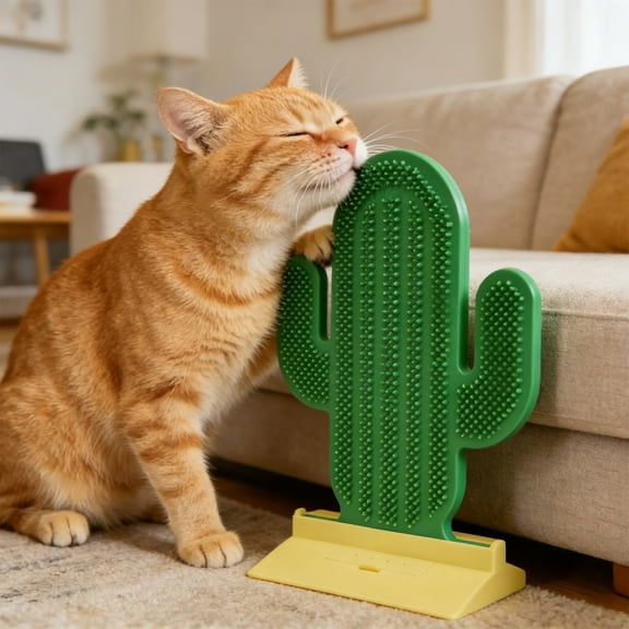 AuroraX Cat Self Groomer Wall Corner Scratcher Toys,Soft Cat Grooming Brush for Massaging & Shedding, Easy Mount Face Scratcher for Indoor Cats and Kittens Green