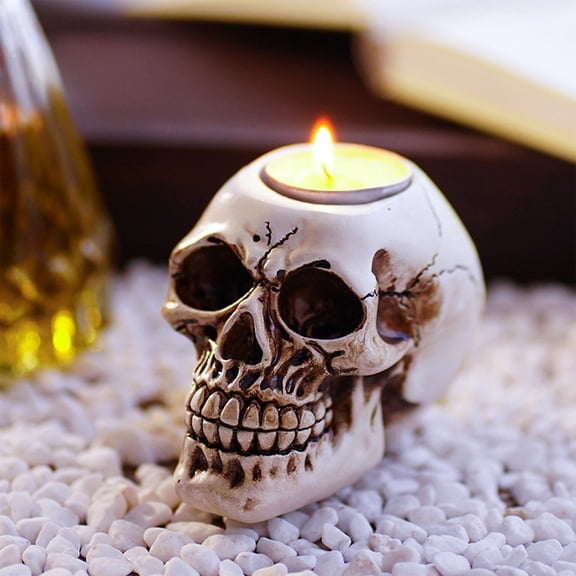 AuroraX Ceramic Skeleton Tealight Candle Holder Halloween White Candlestick Holders Rustic Elegant Vintage Romantic Decorative Sculpture Candle Stand Table Centerpieces Dining Wedding Decor