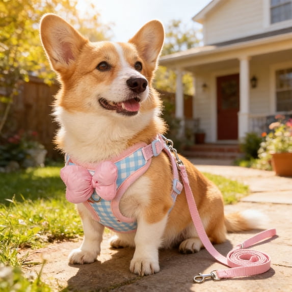 AuroraX Checked Pet Harness Set Adjustable Mesh Vest Easy Fit Lightweight Breathable Two Piece Pet Supplies for Dog Cat Blue