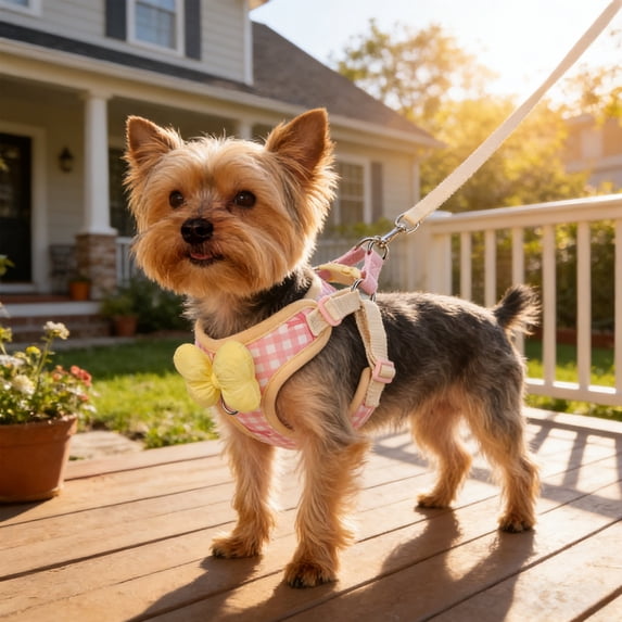 AuroraX Checked Pet Harness Set Adjustable Mesh Vest Easy Fit Lightweight Breathable Two Piece Pet Supplies for Dog Cat Pink