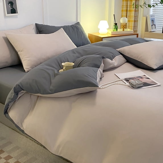 AuroraX Chic Duvet Cover Set 4-Piece Single/Twin Size Comfy Solid Soft Brushed Microfiber Percale Bedding Set Durable Breathable Skin-Friendly Comforter Cover Set for Bedroom Dorm All-Season
