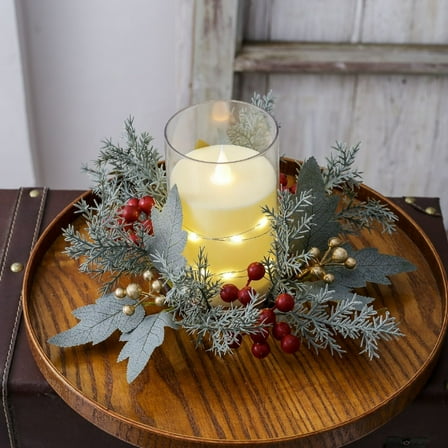 AuroraX Christmas Candle Holder Hurricane Decorations,Wreath Ring Decorative Candle Stick Holders Ring with Candle Jar,Bedroom Home Bathroom Decor