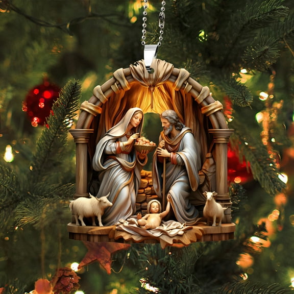 AuroraX Christmas Decorations Birthday Party Ornaments , Nativity Scene 3D 4 Inch Tree Ornaments , Christmas Winter Wall Hanging Decor