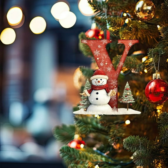 AuroraX Christmas Decorations Indoor Birthday Ornaments,Snowman 26 Letter 4 Inch Ornaments,Christmas Tree Living Room Bedroom Home Decor(Letter Y)
