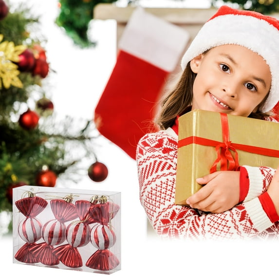 AuroraX Christmas Decorations Indoor Red Ornaments , Candy Hanging 4 Pcs Tree Ornaments , Wall Christmas Hanging Winter Decor