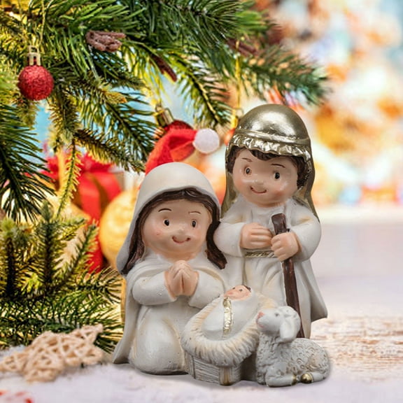 AuroraX Christmas Nativity Sets Decorative Resin White Art Deco Cartoon Nativity Figurines Neutral for Home,Xmas Decor