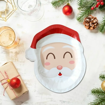 AuroraX Christmas Paper Plates Compostable 9 Inch Disposable Plates 10 Pcs Microwave-Safe Biodegradable Christmas Tree Wapiti Santa Claus