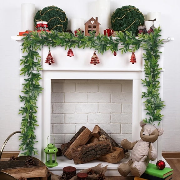 AuroraX Christmas Pine Needle Rattan Garland Faux Artificial Cedar Decorative Strip Unlit Indoor Outdoor Flexible Green Holiday Garland Decoration Green