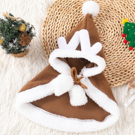 AuroraX Christmas Reindeer Cape Outfit Dog Costumes for Small Dogs Machine Washable Lightweight Design Ultra Soft Warm Pet Festive Wear Brown