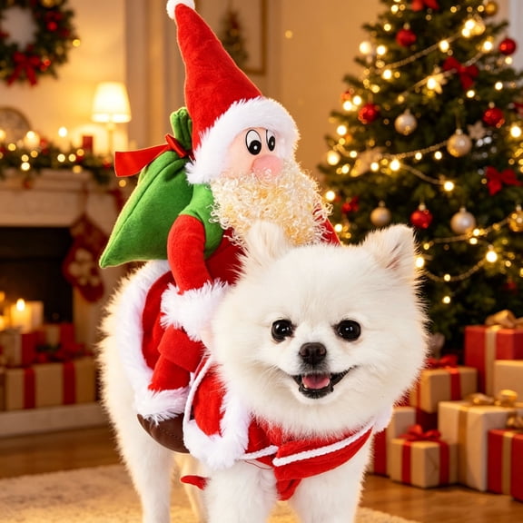 AuroraX Christmas Santa Dog Costume for Pets Dog Costumes for Small Dogs Furry Red Soft Washable Pet Christmas Costumes Red