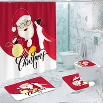 AuroraX Christmas Shower Curtain Set,72x72 Inch Waterproof Washable Red Bathroom Curtain with 3 Floor Mats,Home Farmhouse Christmas Bathroom Decor