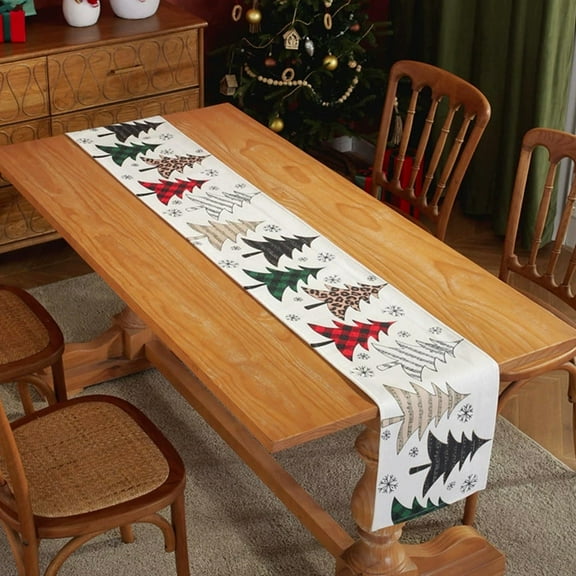 AuroraX Christmas Table Runner 55 Inches Long White Cozy Christmas Tree Table Runner Xmas Dining Winter Merry Small Farmhouse Table Runner Decoration for Home Party