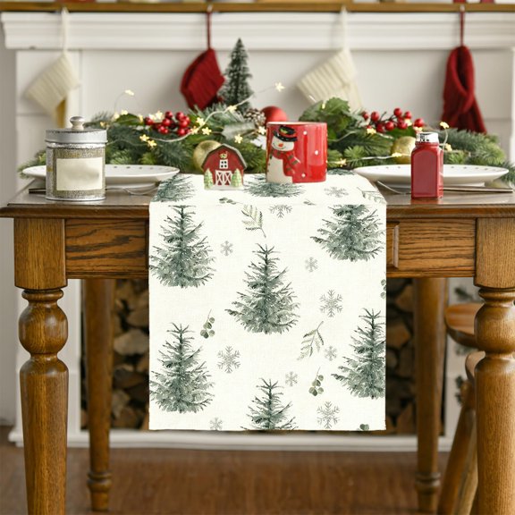 AuroraX Christmas Table Runner 72 Inches Long Christmas Trees Table Runner Xmas Winter Art Deco Merry Dining Creative Table Runner Decoration for Home Party