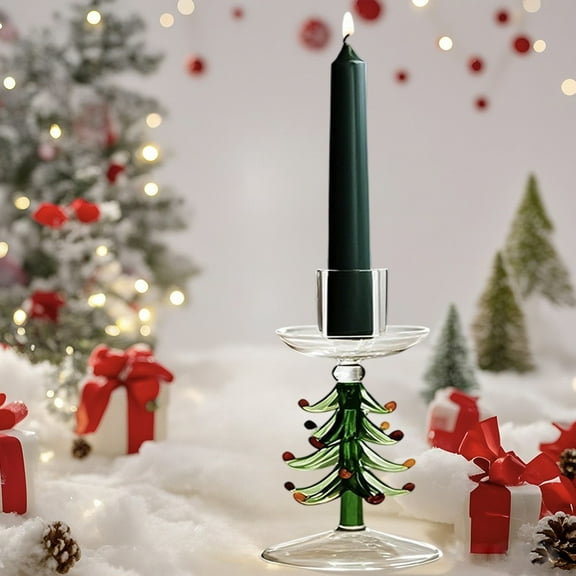 AuroraX Christmas Tree Glass Taper Candle Holder Green Candlestick Holders Decorative Rustic Vintage Romantic Elegant Candle Stand Valentines Day Table Centerpieces Dining Wedding Decor