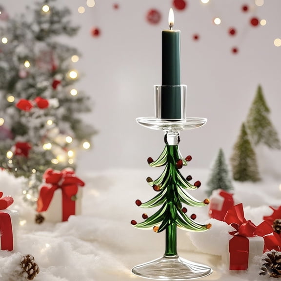 AuroraX Christmas Tree Glass Taper Candle Holder Green Candlestick Holders Romantic Elegant Rustic Decorative Vintage Candle Stand Valentines Day Table Centerpieces Dining Wedding Decor