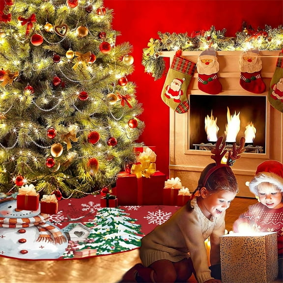 AuroraX Christmas Tree Skirt Plush Red and White Snowflake Snowflake Snowman Tree Mat Soft 29" Ornaments for Merry Xmas Holiday Part Home Decorations