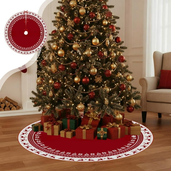 AuroraX Christmas Tree Skirts Weighted Faux Snowflake Velvet Tree Mat Home Living Room Festive Merry Christmas Decor