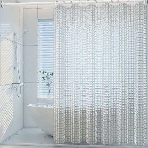 AuroraX Clear Shower Curtain 60x78 Waffle Plastic Waterproof Bathroom Curtain,Mildew-Reasistant Weighted Hem Machine Washable Bathroom Decor