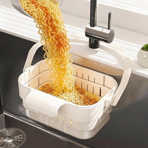 AuroraX Collapsible Hanging Colander Expandable Vegetable Strainer Thick Retractable Large Durable Kitchen Fruit Rice Strainer White