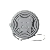 AuroraX Collapsible Water Bottles - 7oz Travel Bottles with Strap and Honey Bear Pattern Lids for Sports, School, Travel - Gray