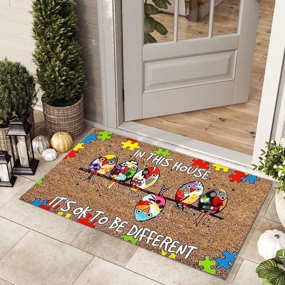 AuroraX Colorful Bird Doormat Puzzle Welcome Mat Vibrant Print Coir Fiber Unique Positive Message Indoor Outdoor Entry Rug
