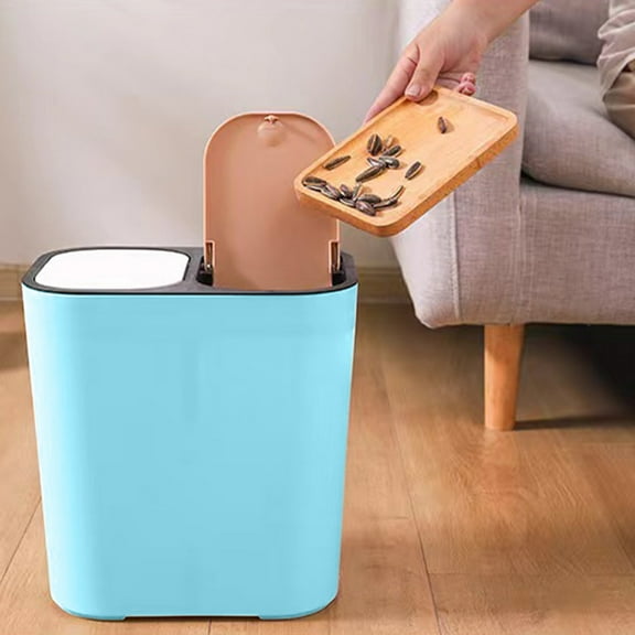 AuroraX Compartment Trash Can with Lid for Kitchen Waste Blue 4.3 Gallon Dry and Wet Separation Garbage Can Plastic Contemporary Garbage Bin for Home, Bathroom, Office