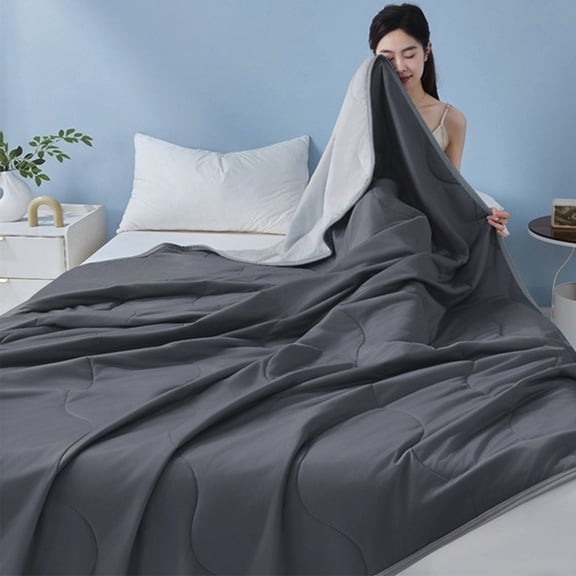 AuroraX Cool Summer Quilt Soft Summer Blanket Microfiber Machine Washable Reversible Refreshing Air Conditioning Quilt Gray