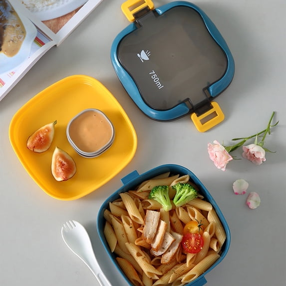 AuroraX Cooler Lunch Boxes for Men,Hard Plastic Inside Blue Work Sturdy Lunch Containers with Lids,Keep Food Warm Microwave Safe Square