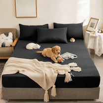 AuroraX Cotton Bed Sheets Stain Resistant Soft Queen Slip Resistant Fitted Sheets Black Skin Breathable Antis Slip Bedding for Home