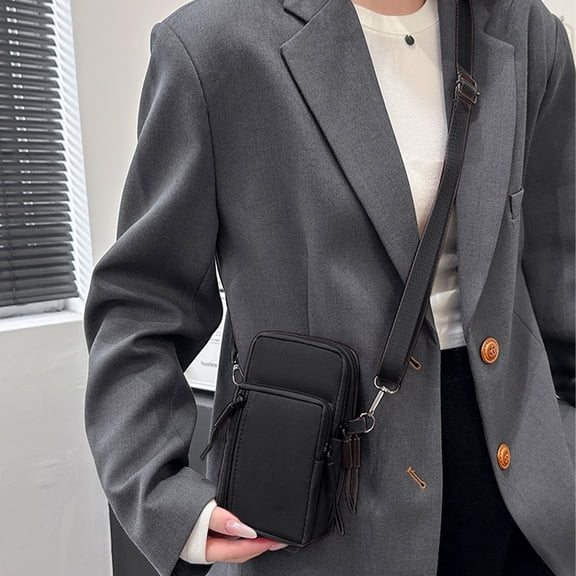 AuroraX Crossbody Bag,Black Messenger Bag for Personal Item,Multifunctional Phone Compatible Simple Wrist Strap Backpack
