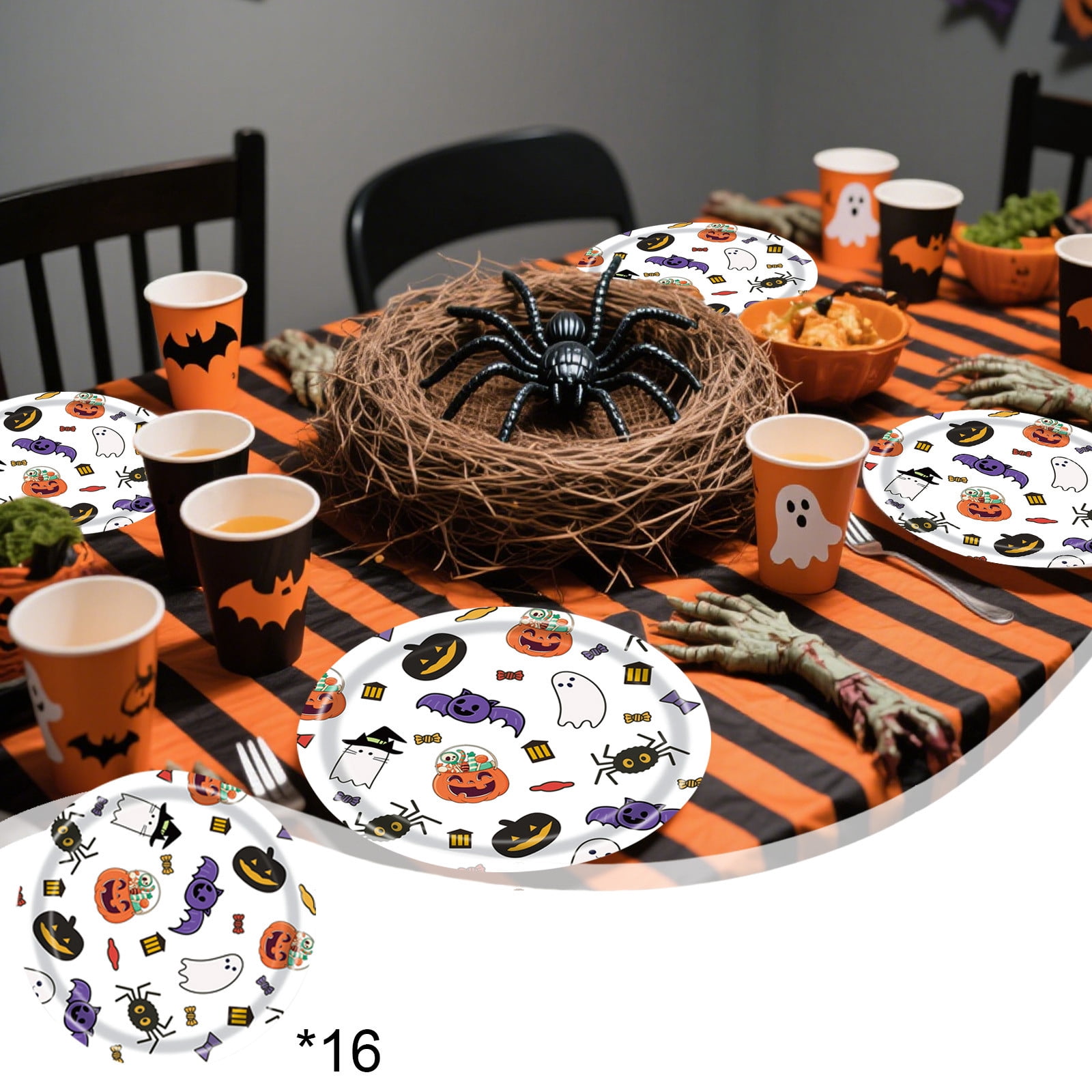 Halloween Party Supplies - 150 Pcs Cat Pumpkin Skeleton Plates & Napkins, Serves 50 Guests - View #11
