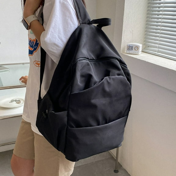 AuroraX Cute Backpack for Women,Durable,Casual Lightweight Laptop Backpack,Solid Daypack,for Travel,College,Work,Black