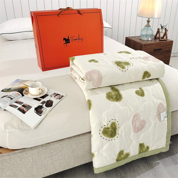 AuroraX Cute Bed Blanket Throw Size Soft Heart Cooling Silky Cotton Throw Blankets Cozy Breathable Lightweight Quilted Summer Quilt for Home Dorm Couch