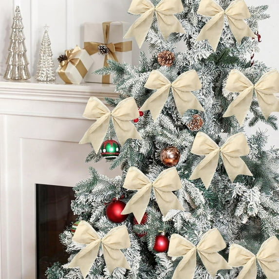 AuroraX Cute Christmas Decoration Set Hanging White Contemporary 4 Pcs Keepsake Ornaments Pastel cloth Decorative Bow for Christma Tree,Xmas Gifts Decor