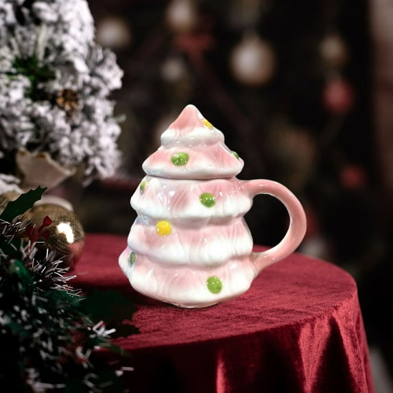 AuroraX Cute Christmas Tree Coffee Mug with Lid and Handle 12 Oz Travel Warmer Ceramic Coffee Mug Novelty Dishwasher and Microwave Safe Funny Cup Birthday Gifts for Women Men Office Coworkers