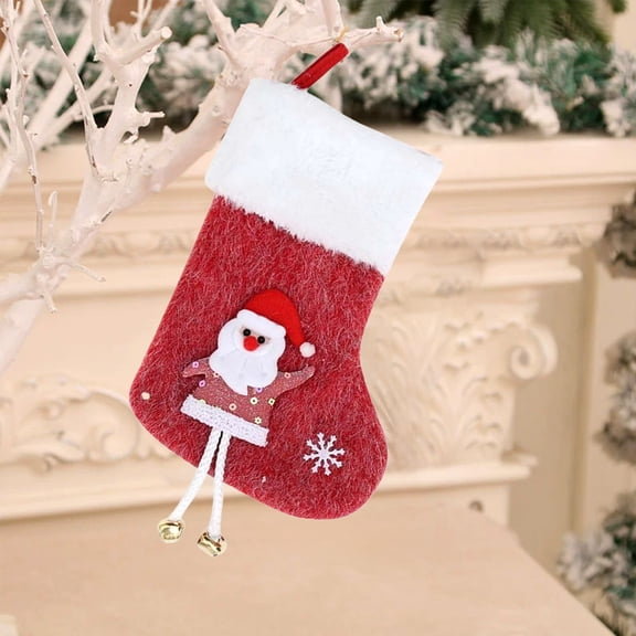 AuroraX Cute Plush Christmas Stocking with Hanging Legs Knitted Mini Christmas Stockings with Embroidered Santa Reindeer and Snowman Hanging 9" Gift Bag for Girls (Red)