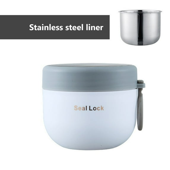 AuroraX Cute Soup Mug with Lid and Spoon Large Stainless Steel Travel 20 Oz Soup Mug Funny Novelty Dishwasher and Microwave Safe Cup Birthday Gifts for Women Men Office Coworkers(White)