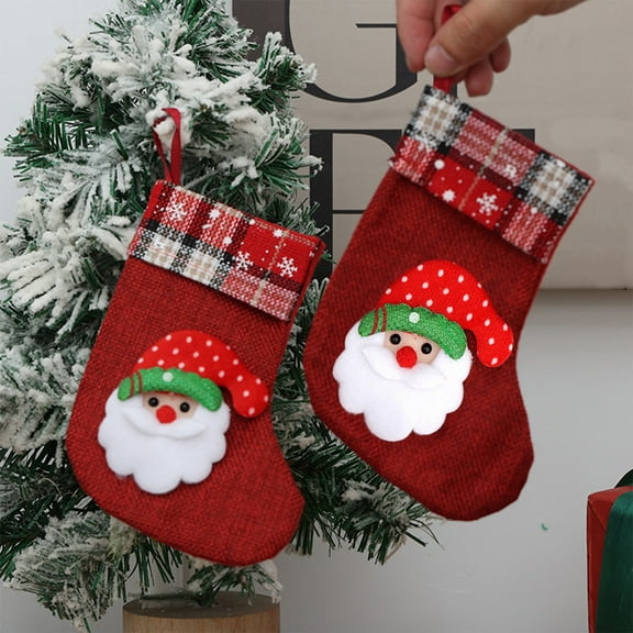 AuroraX Cute Stylish Christmas Stockings Traditional Mini Christmas Stockings with 3d Santa Snowman and Reindeer 6" Plush Candy Stocking Bag for Family Christmas Decor(Red)