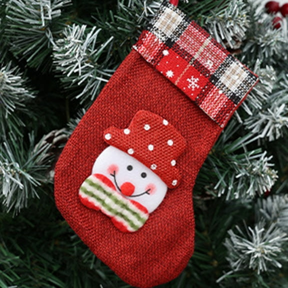 AuroraX Cute Stylish Christmas Stockings Traditional Mini Christmas Stockings with 3d Santa Snowman and Reindeer Plush 6" Candy Stocking Bag for Family Christmas Decor(Red)