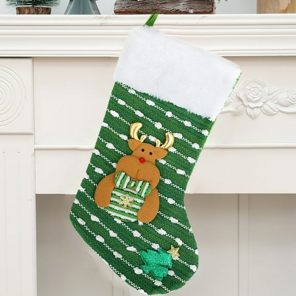 AuroraX Cute Stylish Plush Christmas Stocking Knitted Embroidered Stockings with 3d Santa Snowman and Reindeer 17" Candy Stocking Bag for Girls