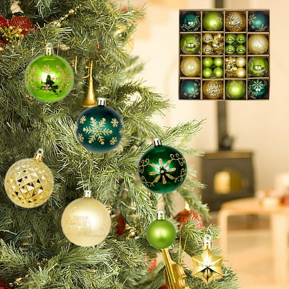 AuroraX Decorative Christmas Decoration Set Art Deco Plastic Hanging Ball Ornaments Pastel 42 pcs Emerald Green with Gold for Birthday,Xmas Gifts Decor